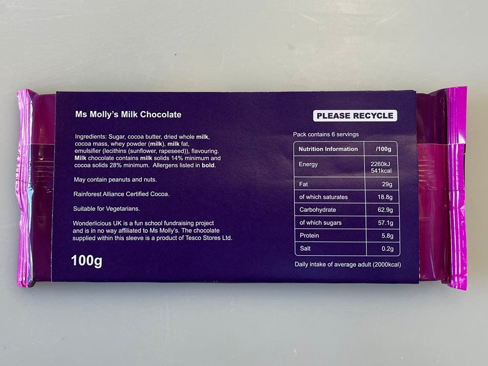 Ms Molly's Milk Chocolate Bar 100g Wrapper