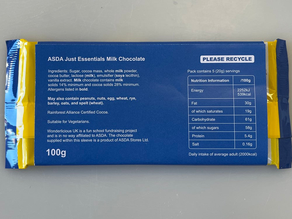 Asda's Just Essentials Milk Bar 100g Wrapper